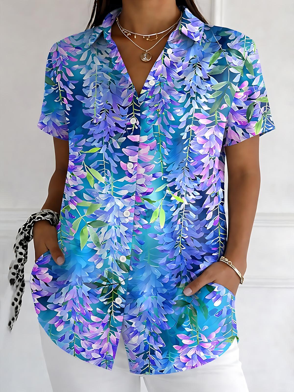 Floral Print Women's Short Sleeve Shirts