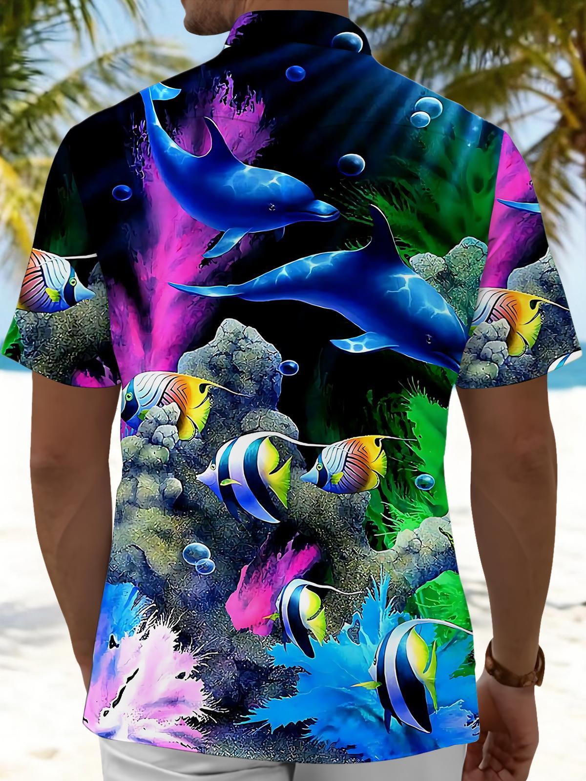 Marine Life Print Men's Pocket Short Sleeve Shirts