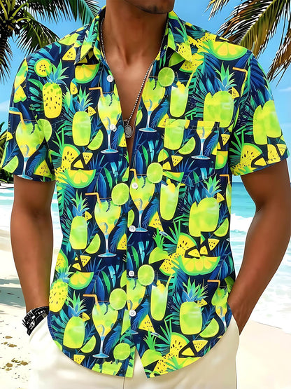 Hawaiian Pineapple Cocktail Men's Pocket Short Sleeve Shirts