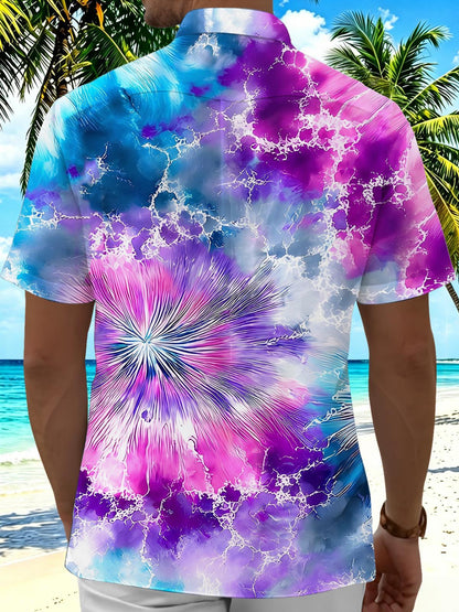 Abstract Tie-Dye Burst Radial Pattern Men's Pocket Short Sleeve Shirts