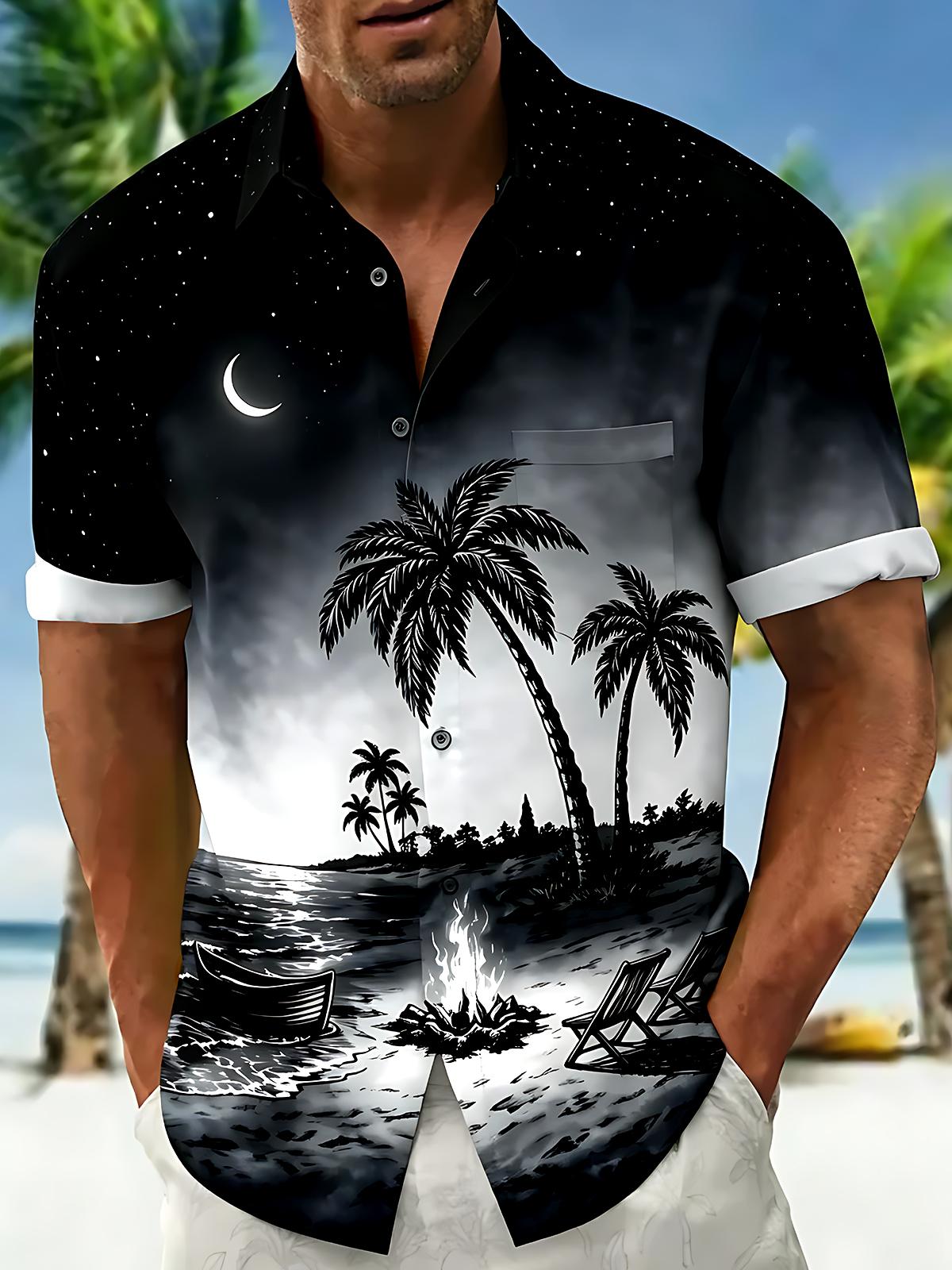 Hawaiian Coconut Tree Men's Pocket Short Sleeve Shirts