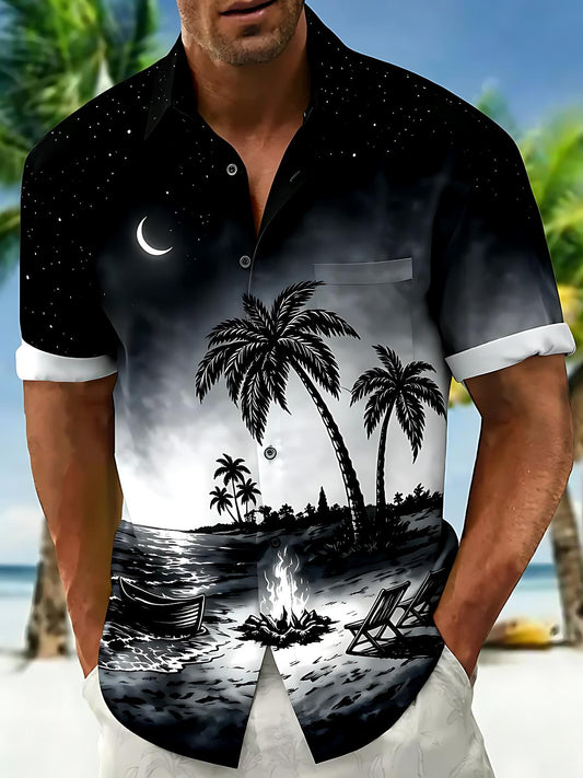 Hawaiian Coconut Tree Men's Pocket Short Sleeve Shirts