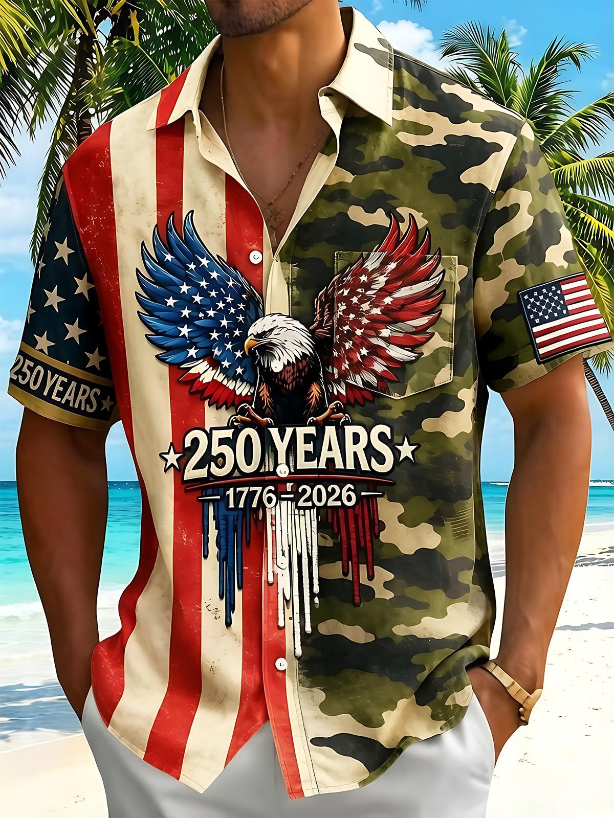 USA 250th Anniversary Camo Eagle Independence Day Men's Pocket Short Sleeve Shirts