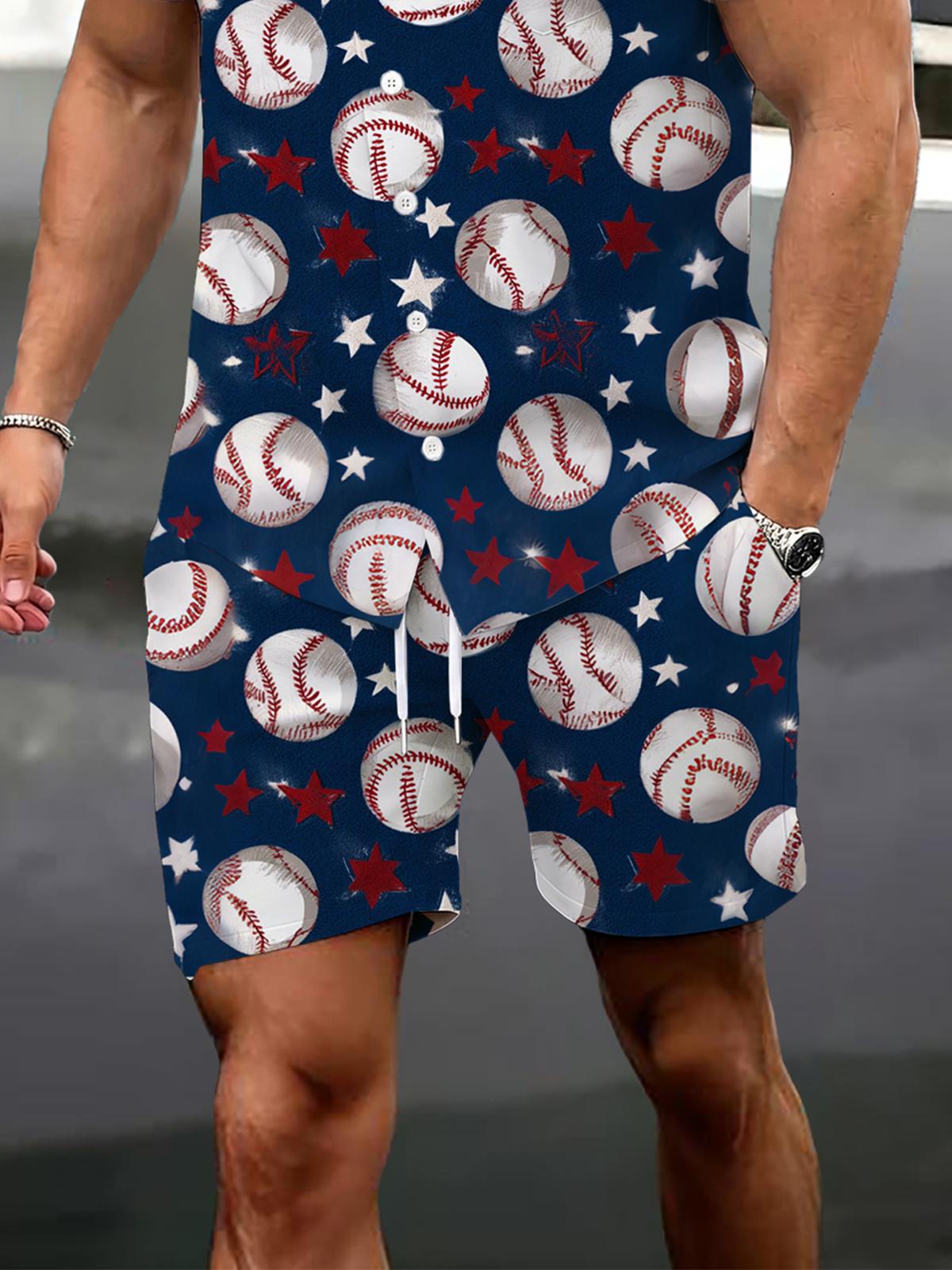 Independence Day Baseball Print Men's Print Pocket Shorts