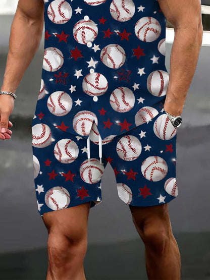 Independence Day Baseball Print Men's Print Pocket Shorts