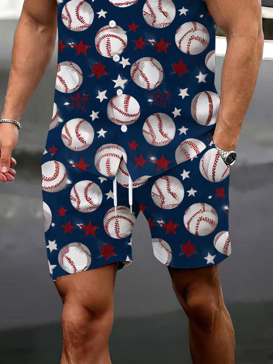Independence Day Baseball Print Men's Print Pocket Shorts