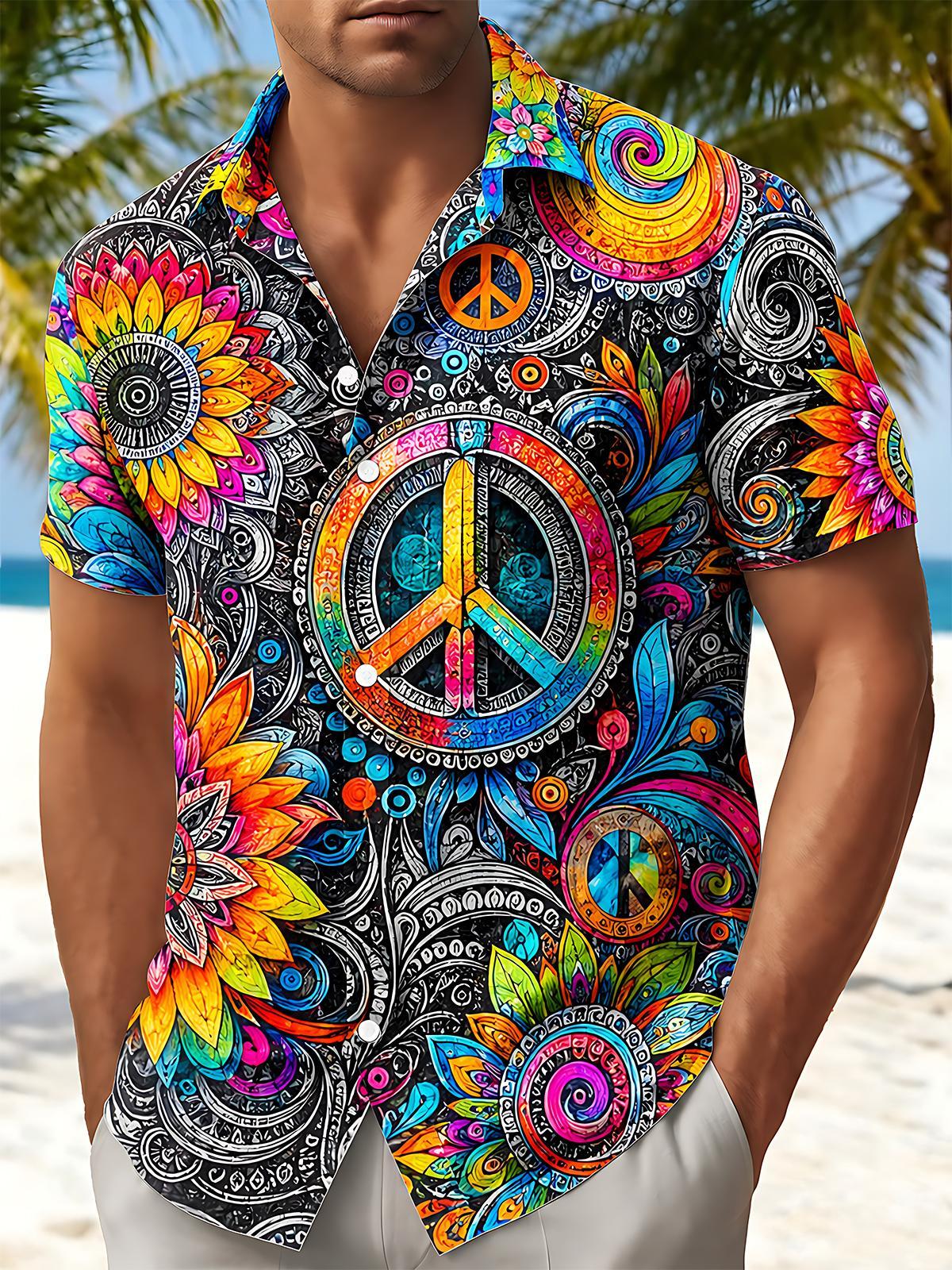 Hippie Bohemian Peace Mandala Men's Pocket Short Sleeve Shirts
