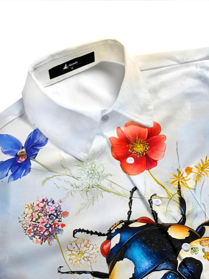 Floral Ladybug Art Insect Plant Men's Pocket Short Sleeve Shirts