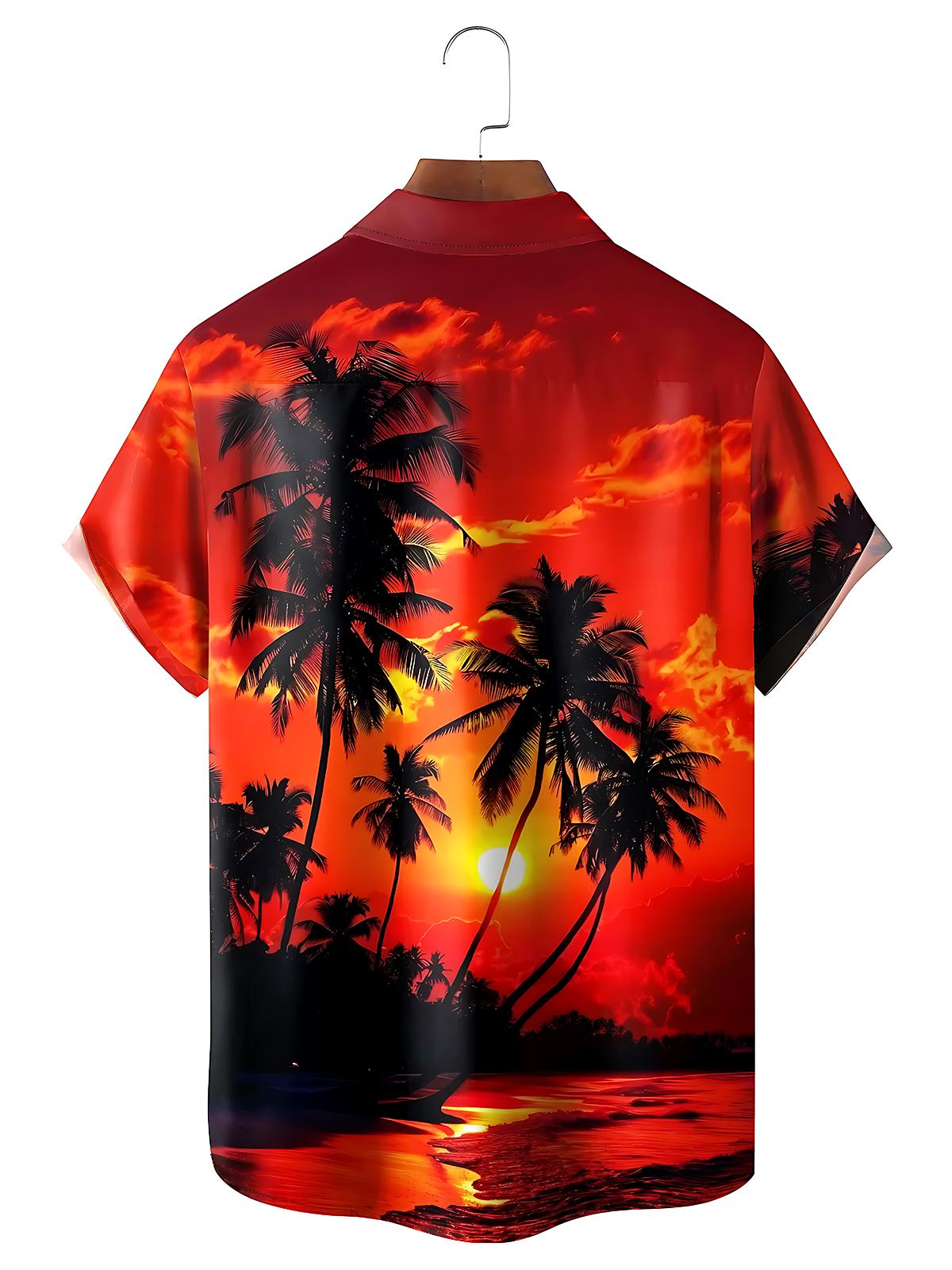 Hawaiian Sunset Coconut Tree Men's Pocket Short Sleeve Shirts
