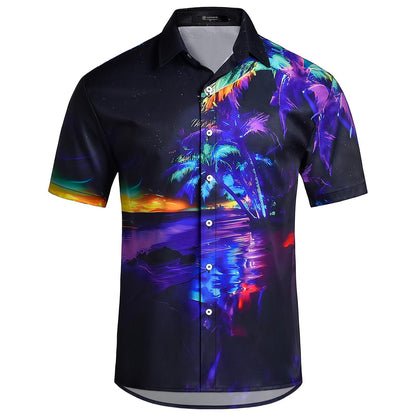 Men Beach Shirts Tree Hawaiian Button Up Summer Casual Shirts Loose Fit Vacation Clothes for Beach Vacation Dating liberal