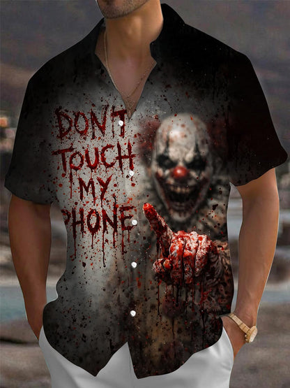 Scary Clown Print Men's Pocket Short Sleeve Shirts