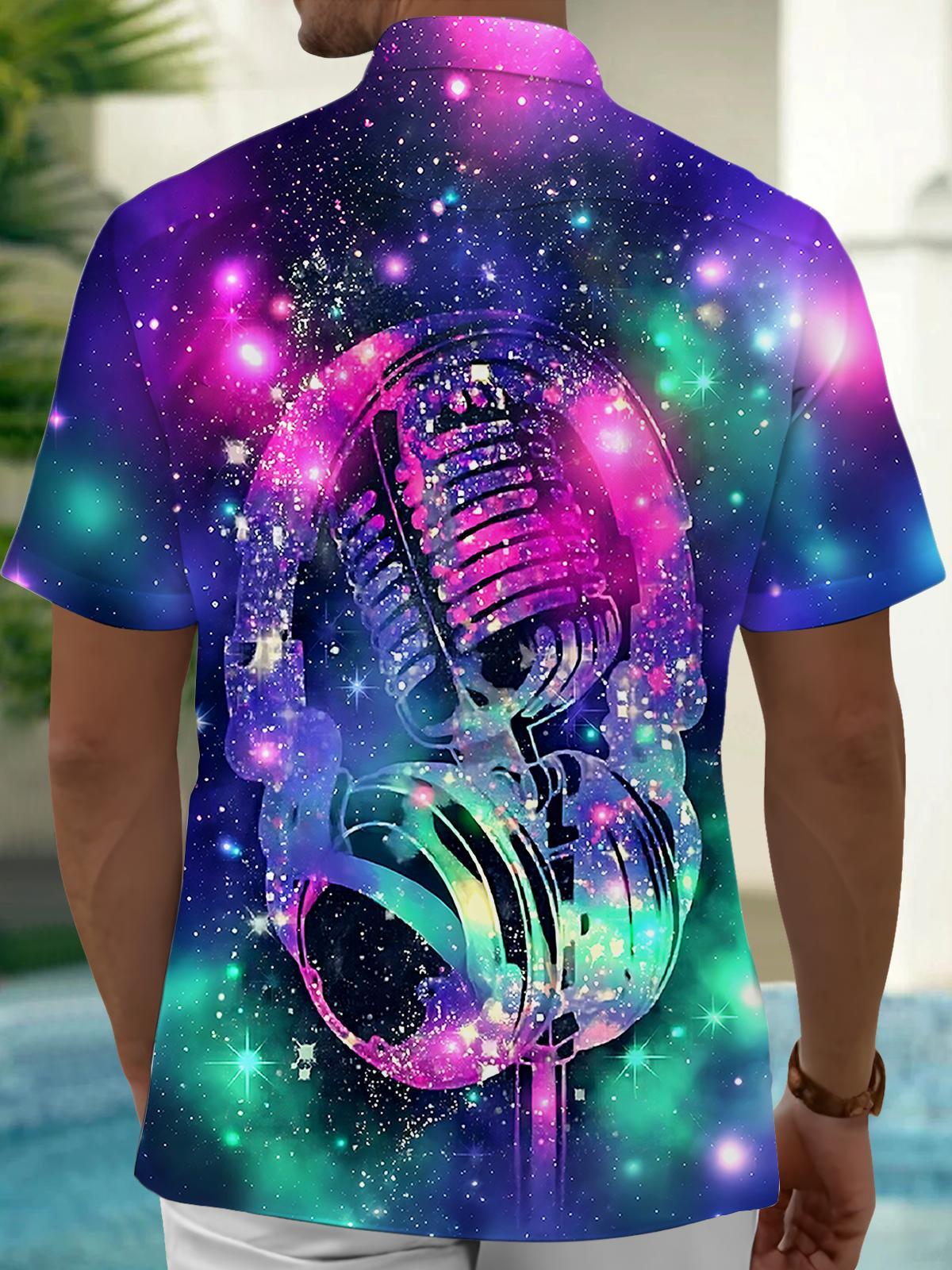 Microphone Headphones Men's Pocket Short Sleeve Shirts