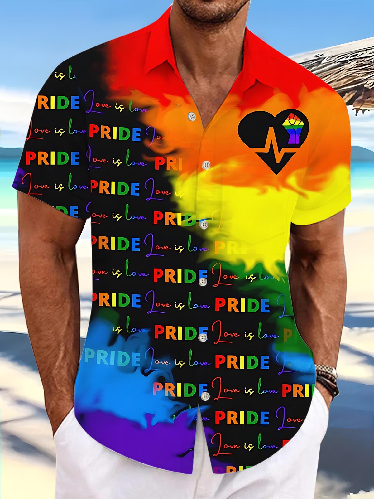 Pride Gradient Print Men's Pocket Short Sleeve Shirts