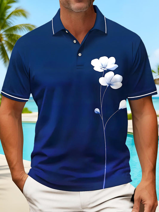 Floral Men's Short Sleeve Button Polo Shirt