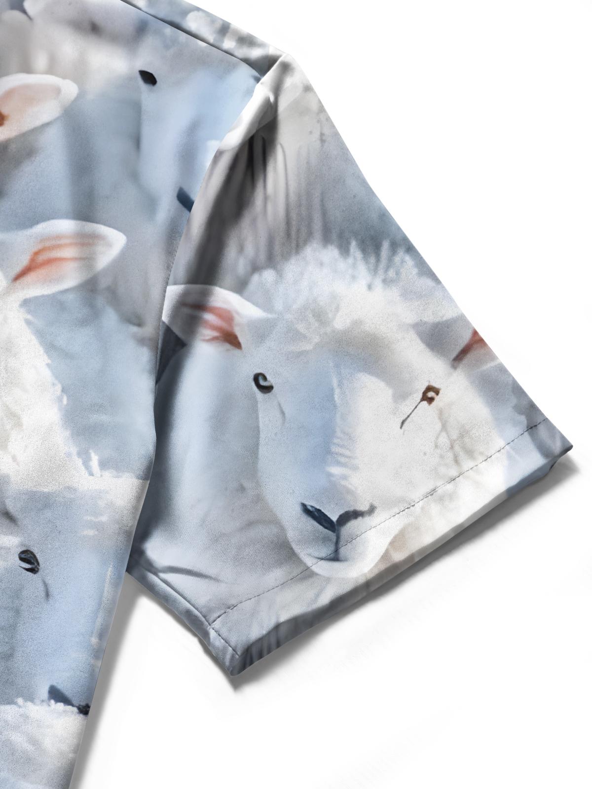 Sheep Print Men's Pocket Short Sleeve Shirts
