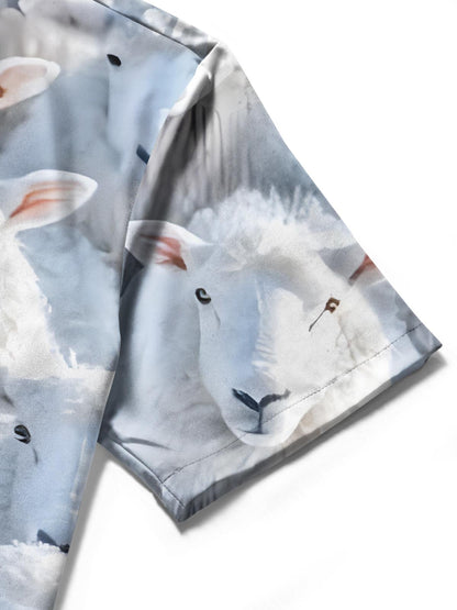 Sheep Print Men's Pocket Short Sleeve Shirts