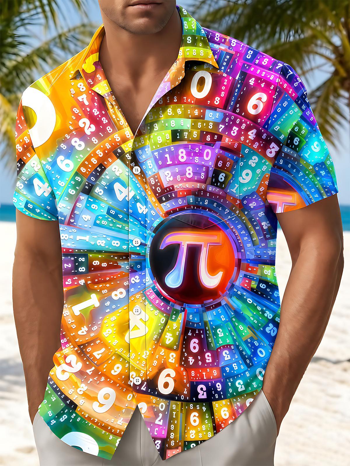 Pi Digits Math Colorful Men's Pocket Short Sleeve Shirts