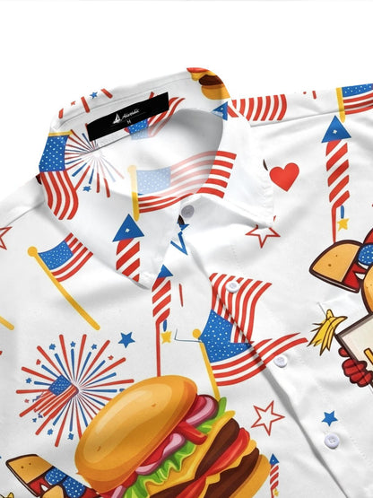 Fun American Flag Hot Dog And Burger Independence Day Men's Pocket Short Sleeve Shirts