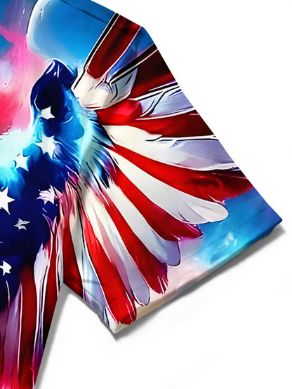 Independence Day American Flag Eagle Men's Pocket Short Sleeve Shirts