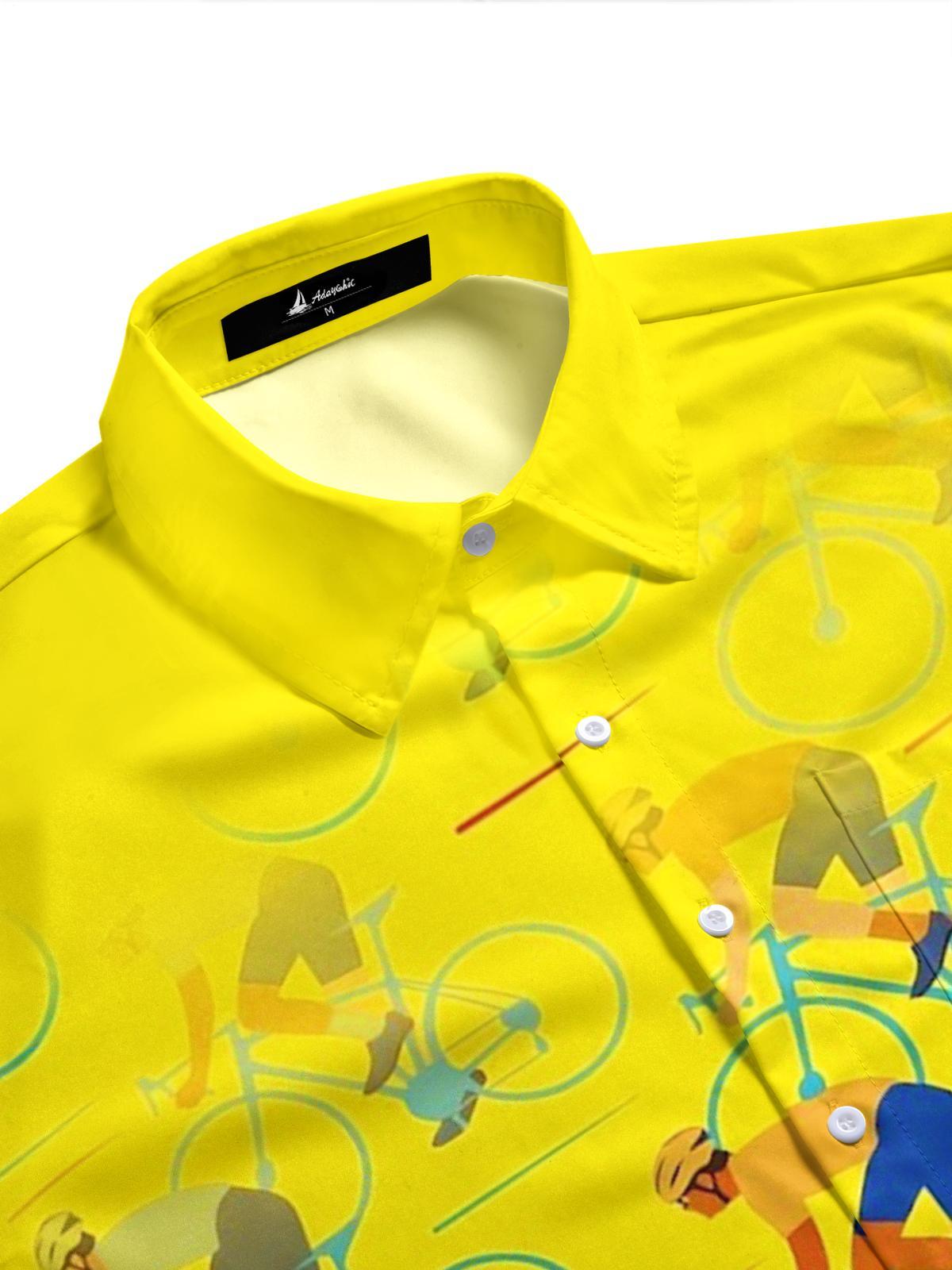 Bicycle Print Men's Pocket Short Sleeve Shirts