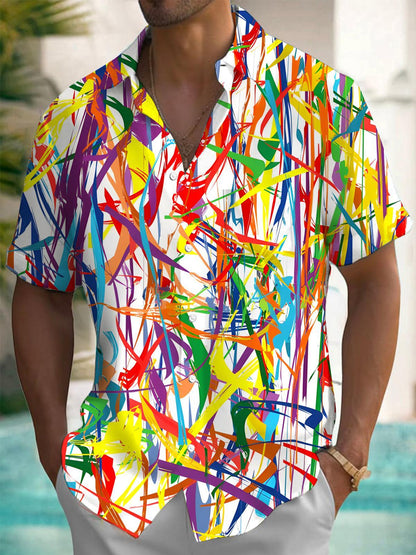 Abstract Line Print Men's Pocket Short Sleeve Shirts