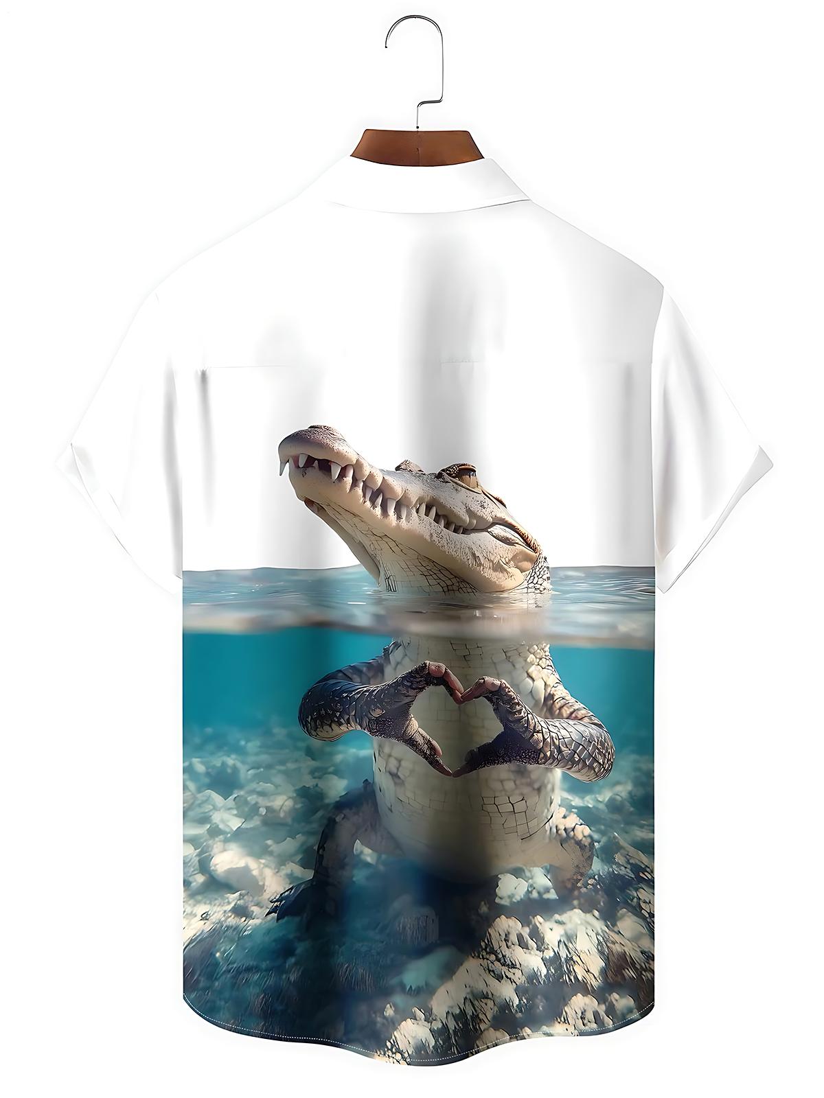 Animal Crocodile Men's Pocket Short Sleeve Shirts