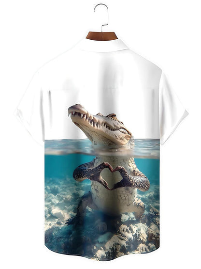 Animal Crocodile Men's Pocket Short Sleeve Shirts