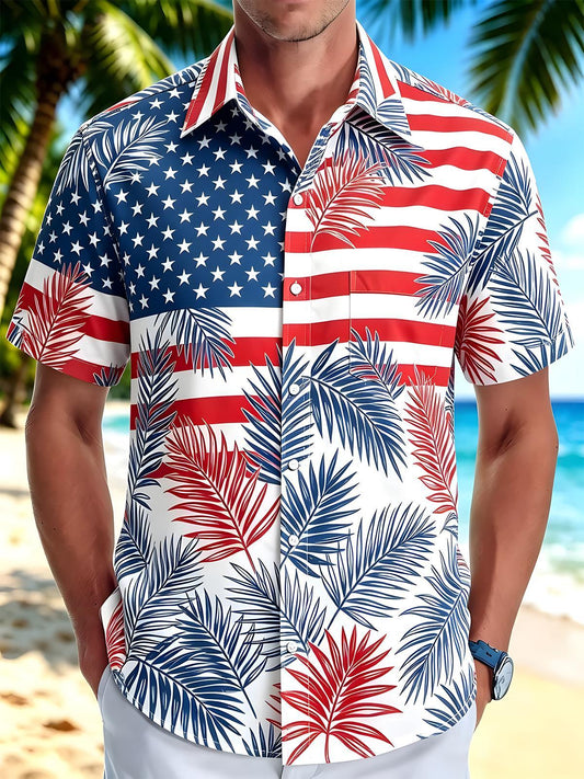 American Flag Leaf Men's Pocket Short Sleeve Shirts