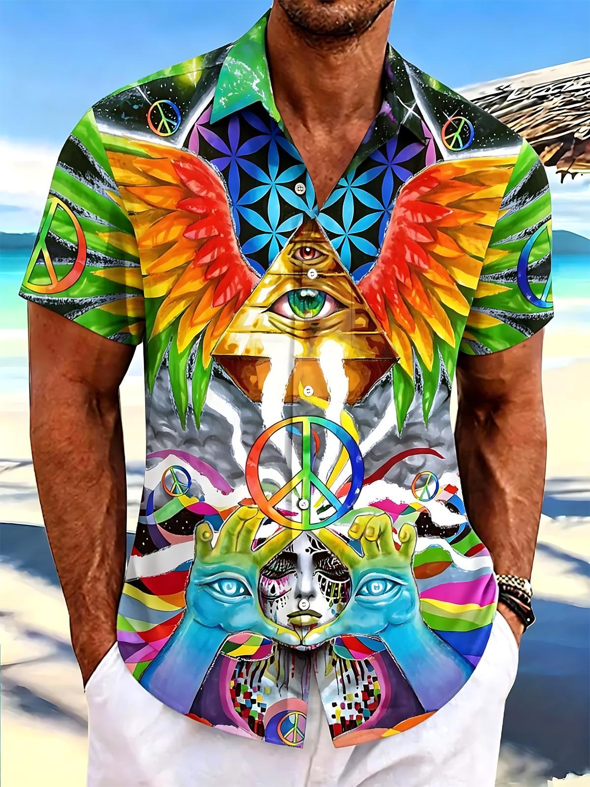 Hippie Print Men's Pocket Short Sleeve Shirts