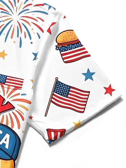 Independence Day 4Th Of July Hamburger And Hot Dog Fun Tug-Of-War Men's Pocket Short Sleeve Shirts