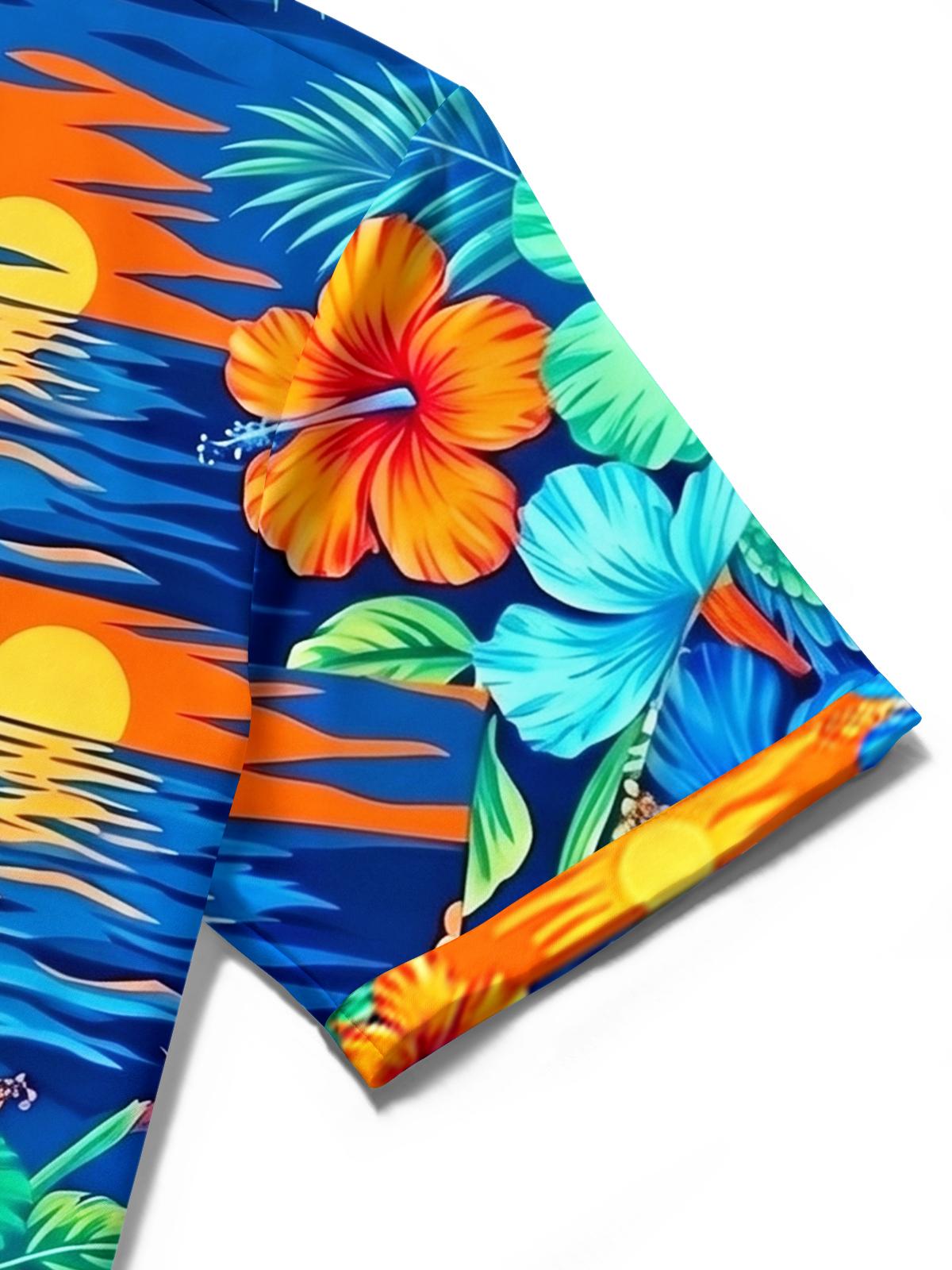 Hawaiian Tropical Floral Parrot Men's Pocket Short Sleeve Shirts