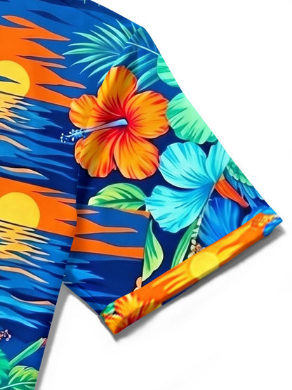 Hawaiian Tropical Floral Parrot Men's Pocket Short Sleeve Shirts