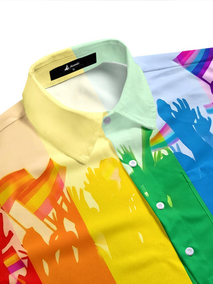 Colorful Pride Month Flag Men's Pocket Short Sleeve Shirts
