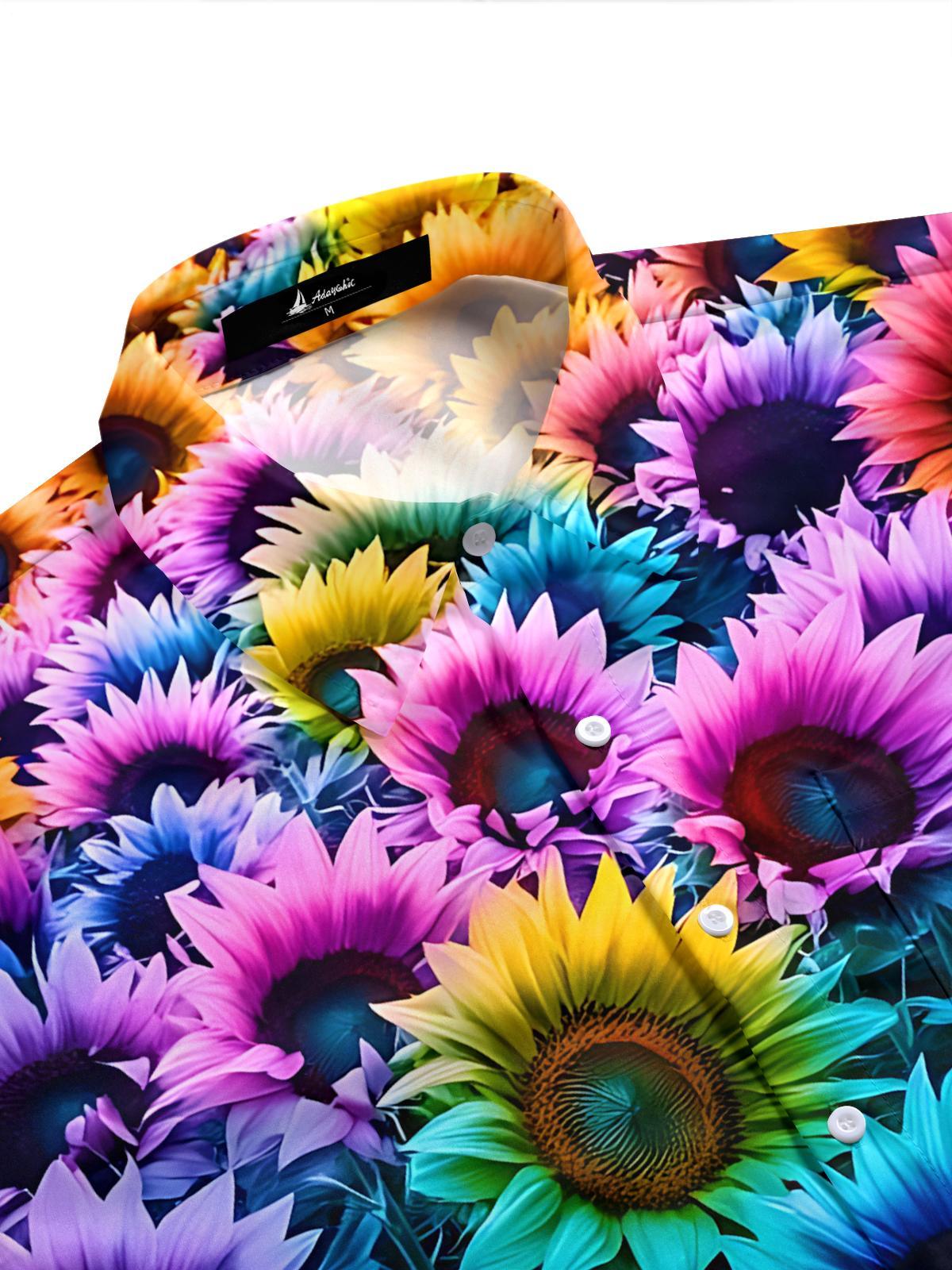 Sunflower Print Men's Pocket Short Sleeve Shirts