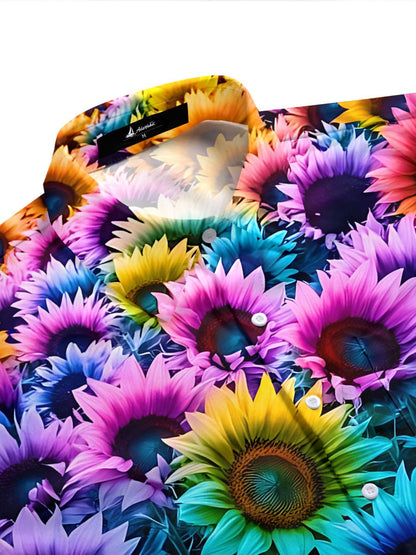 Sunflower Print Men's Pocket Short Sleeve Shirts
