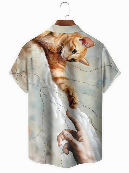 Religious Cat Men's Pocket Short Sleeve Shirts