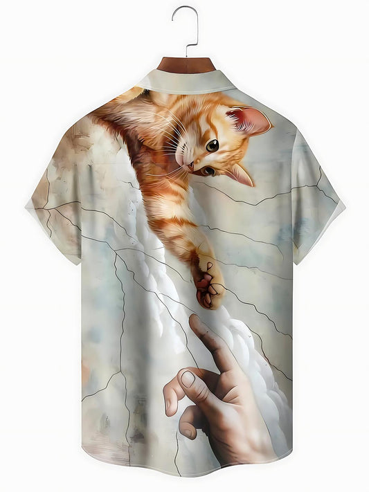 Religious Cat Men's Pocket Short Sleeve Shirts