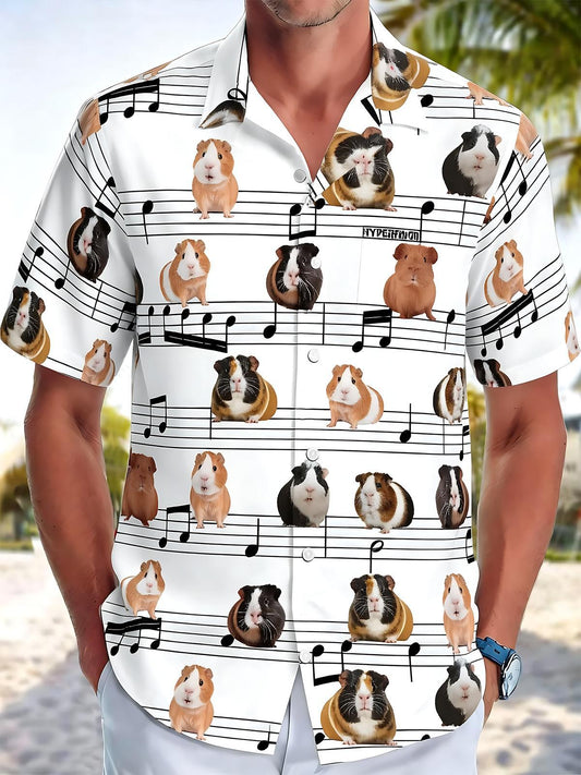 Cavy Note Print Men's Pocket Short Sleeve Shirts