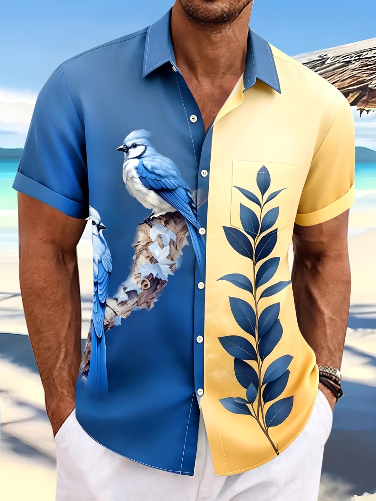 Bird Leaf Men's Pocket Short Sleeve Shirts