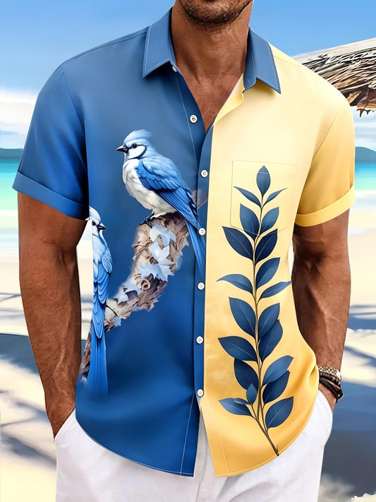Bird Leaf Men's Pocket Short Sleeve Shirts