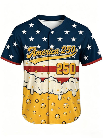 America 250th Anniversary Beer Independence Day Men's Short Sleeve Baseball Jersey