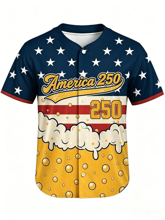 America 250th Anniversary Beer Independence Day Men's Short Sleeve Baseball Jersey