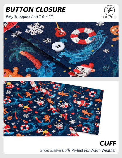 Mens Christmas Shirt Santa Print Loose Button Down Hawaiian Shirts Casual Summer Tops for Party Dating Everyday Wear forceful