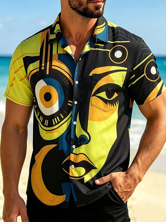 Abstract Face Art Men's Pocket Short Sleeve Shirts