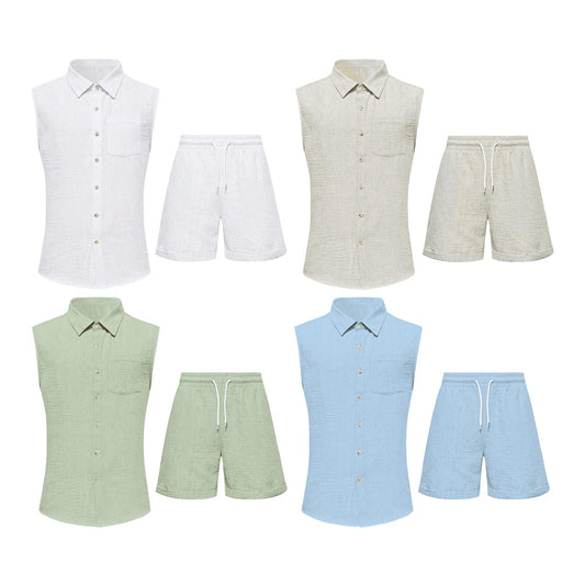 Mens 2 Piece Short Set Sleeveless Collared Button Down Vest with Shorts Casual Vacation Outfits Daily Wear clever
