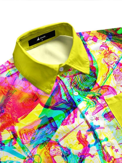 Abstract Art Print Men's Pocket Short Sleeve Shirts