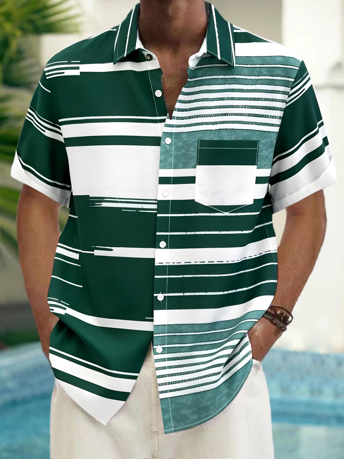 Geometry Stripes Men's Pocket Short Sleeve Shirts