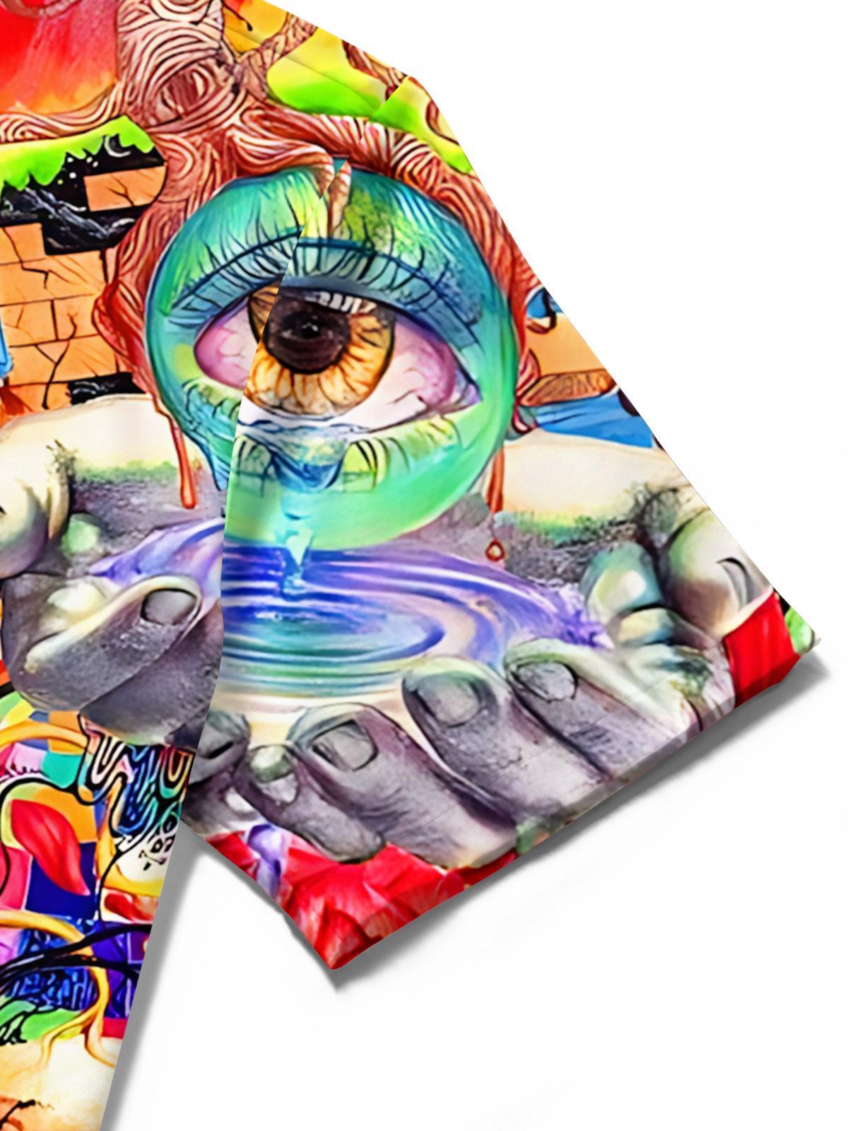 Abstract Face Skull Art print Men's Pocket Short Sleeve Shirts