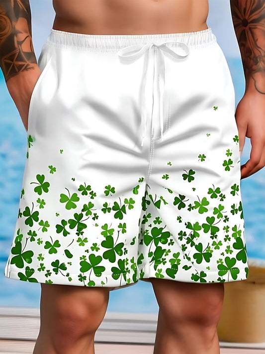 St. Patrick's Day Clover Print Men's Print Pocket Shorts