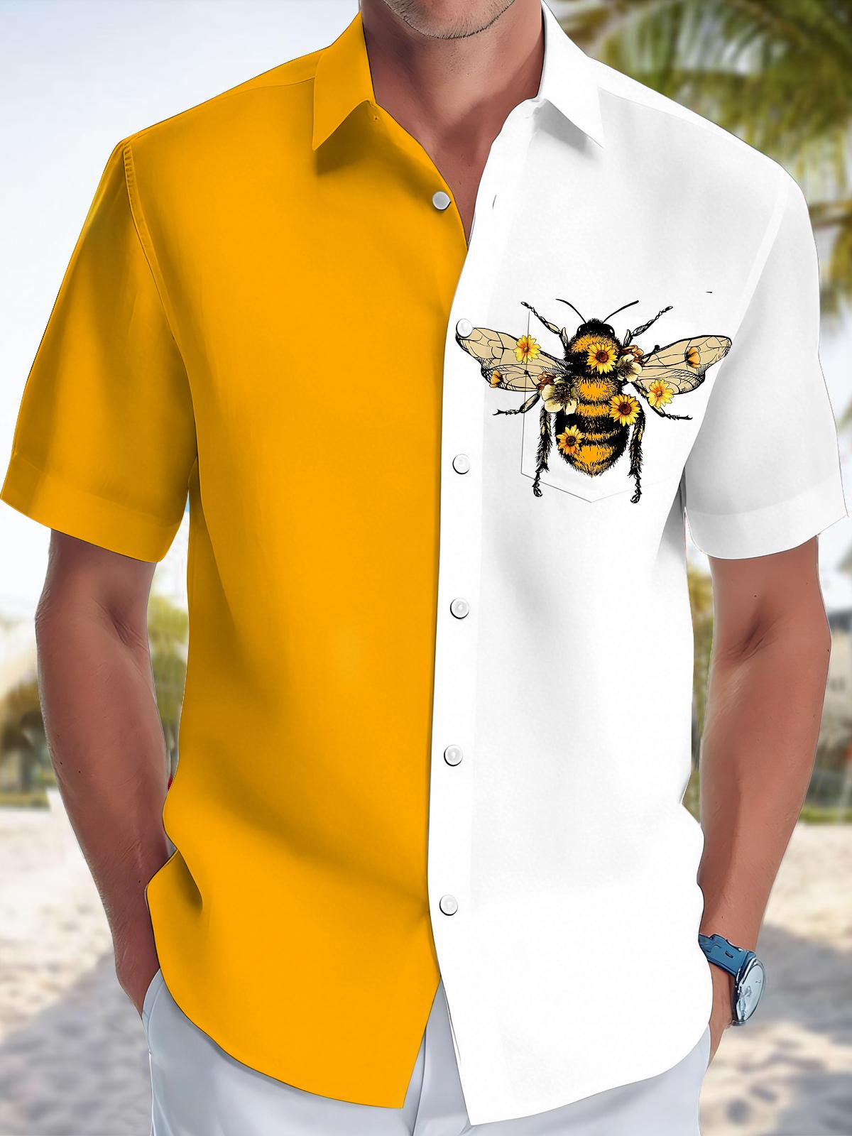 Bee Print Men's Pocket Short Sleeve Shirts